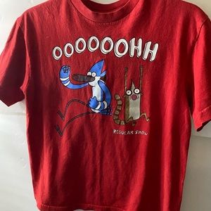 Regular show Kids Red T-shirt Mordecai Rigby Sz Large Kids